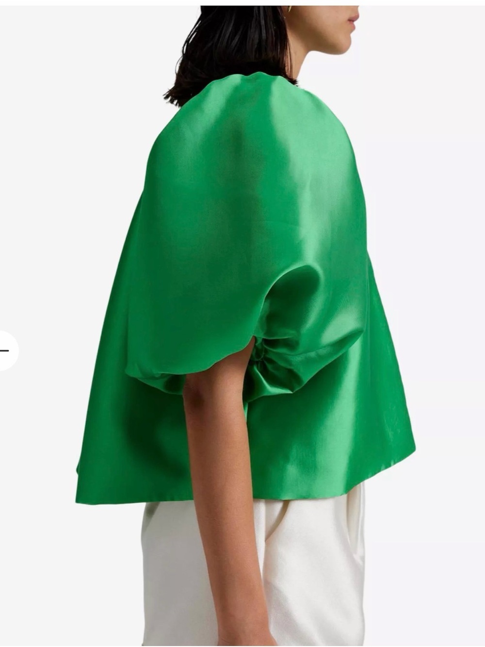 By Malina Green Puff-Sleeve Satin short sleeve zip up top size S NWT - Picture 5 of 6